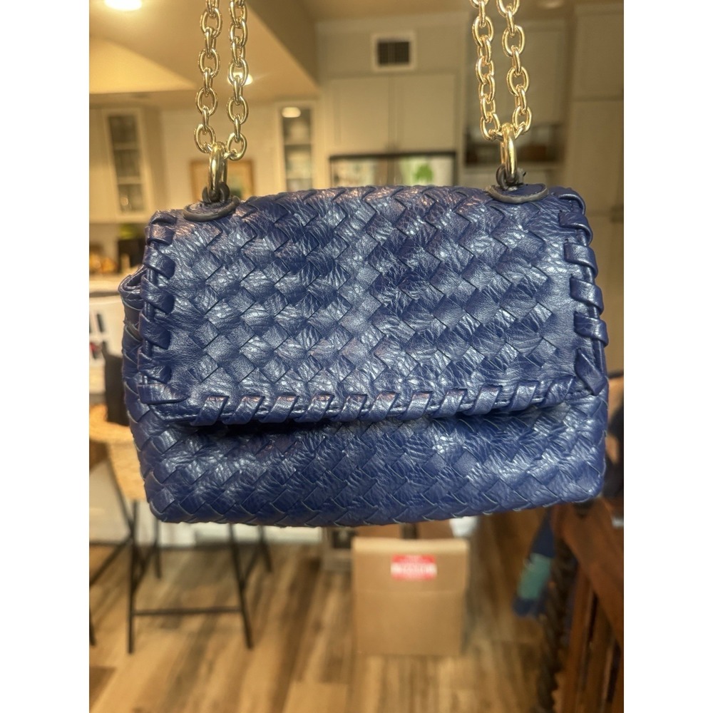 Sandra Robert's Squared Blue Woven Leather Bag. Excellent